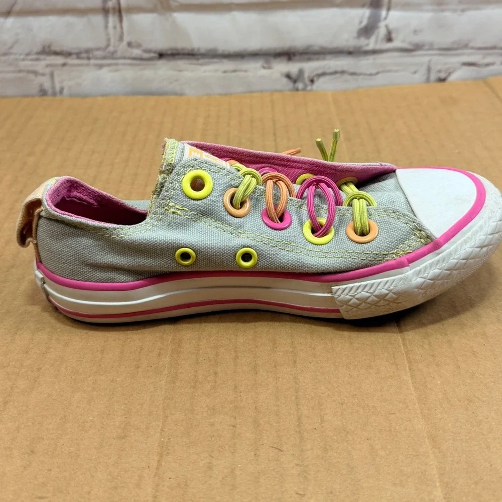 Converse Chuck Taylor Slip On Sneakers Juniors 12 Neon Knot Laces Low Top Shoes